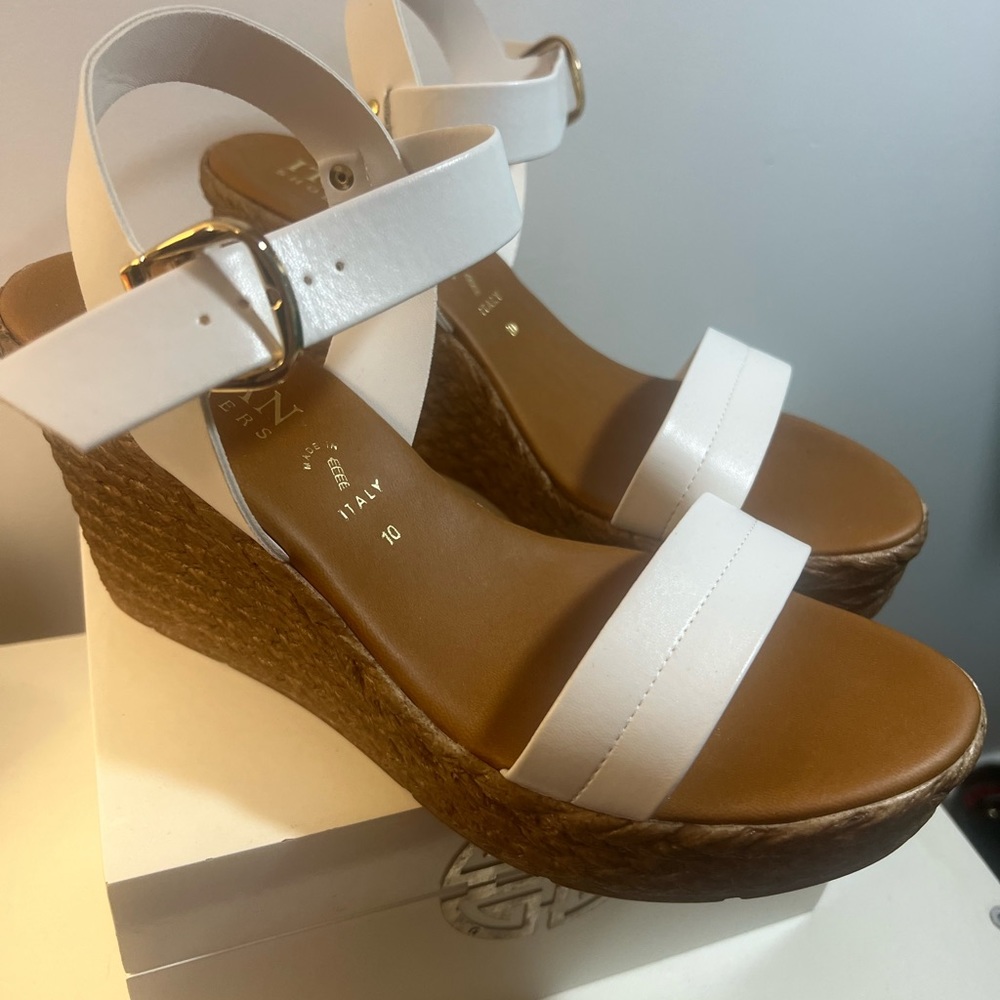 White Ankle Strap Wedge Sandals-Size 10- Worn Once